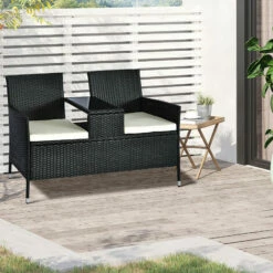 Outsunny Companion Seat Table Chair Conservatory Rattan Loveseat Garden Bench 4 Outsunny Companion Seat Table Chair Conservatory Rattan Loveseat Garden Bench -Outsunny store 7061033 3