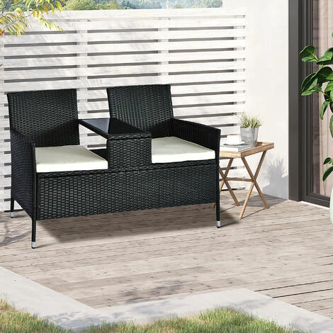 Outsunny Companion Seat Table Chair Conservatory Rattan Loveseat Garden Bench Outsunny Companion Seat Table Chair Conservatory Rattan Loveseat Garden Bench -Outsunny store 7061033 3