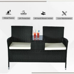 Outsunny Companion Seat Table Chair Conservatory Rattan Loveseat Garden Bench 5 Outsunny Companion Seat Table Chair Conservatory Rattan Loveseat Garden Bench -Outsunny store 7061033 4