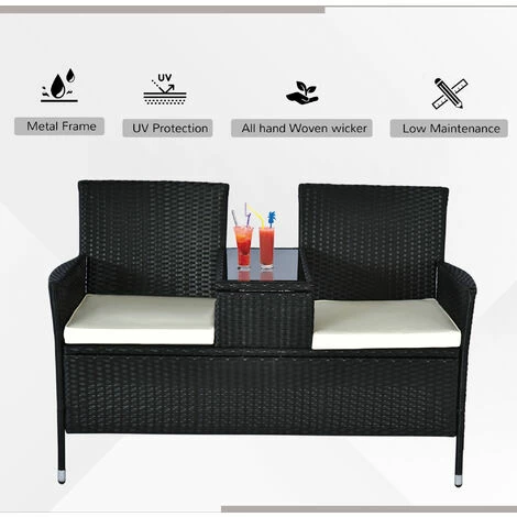 Outsunny Companion Seat Table Chair Conservatory Rattan Loveseat Garden Bench Outsunny Companion Seat Table Chair Conservatory Rattan Loveseat Garden Bench -Outsunny store 7061033 4