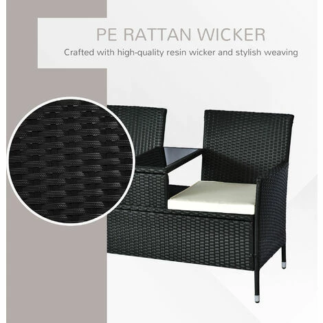 Outsunny Companion Seat Table Chair Conservatory Rattan Loveseat Garden Bench Outsunny Companion Seat Table Chair Conservatory Rattan Loveseat Garden Bench -Outsunny store 7061033 5