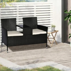 Outsunny Companion Seat Table Chair Conservatory Rattan Loveseat Garden Bench 4 Outsunny Companion Seat Table Chair Conservatory Rattan Loveseat Garden Bench -Outsunny store 7061038 3