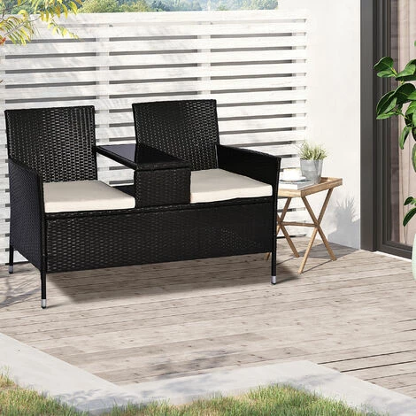 Outsunny Companion Seat Table Chair Conservatory Rattan Loveseat Garden Bench Outsunny Companion Seat Table Chair Conservatory Rattan Loveseat Garden Bench -Outsunny store 7061038 3