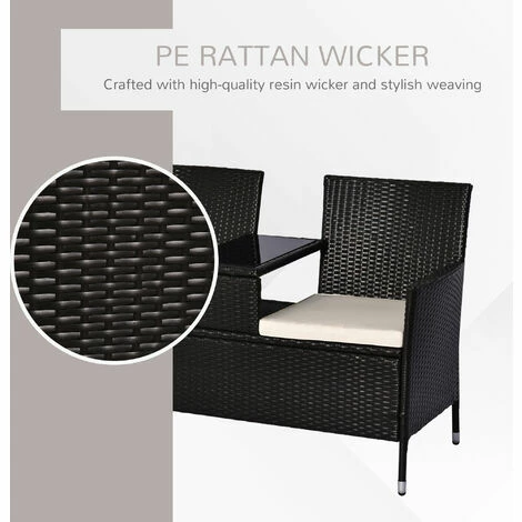 Outsunny Companion Seat Table Chair Conservatory Rattan Loveseat Garden Bench Outsunny Companion Seat Table Chair Conservatory Rattan Loveseat Garden Bench -Outsunny store 7061038 5