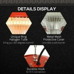 Outsunny Patio Heater 1500W Electric Aluminium Ceiling Hanging Garden Light Lamp -Outsunny store 7061053 4