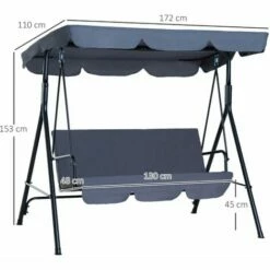 Outsunny Outdoor Metal Hammock Swing Chair 3-Seater Patio Bench Garden Grey -Outsunny store 7061054 2