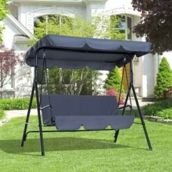 Outsunny Outdoor Metal Hammock Swing Chair 3-Seater Patio Bench Garden Grey -Outsunny store 7061054 3