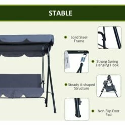 Outsunny Outdoor Metal Hammock Swing Chair 3-Seater Patio Bench Garden Grey -Outsunny store 7061054 5