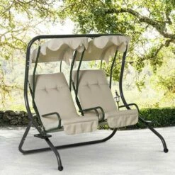 Outsunny 2 Seater Garden Metal Swing Seat Patio Swinging Chair Hammock Canopy -Outsunny store 7061067 3