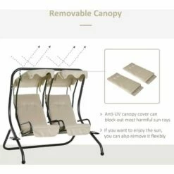 Outsunny 2 Seater Garden Metal Swing Seat Patio Swinging Chair Hammock Canopy -Outsunny store 7061067 5
