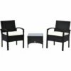 Outsunny 3PC Garden Rattan Bistro Set Balcony Dining Table 2 Seater Chair Black -Outsunny store 7061085 1