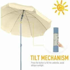 Outsunny 2.2m Tilt Garden Parasol Beach Umbrella Patio Sun Shade Cream White -Outsunny store 7061094 4