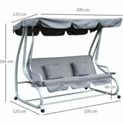 Outsunny 3 Seater Swing Chair For Outdoor W/ Adjustable Canopy, Grey -Outsunny store 7131311 2