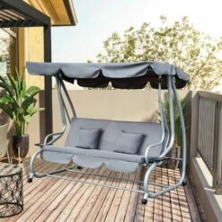Outsunny 3 Seater Swing Chair For Outdoor W/ Adjustable Canopy, Grey -Outsunny store 7131311 3