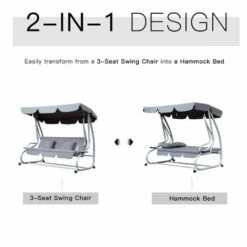 Outsunny 3 Seater Swing Chair For Outdoor W/ Adjustable Canopy, Grey -Outsunny store 7131311 4