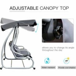 Outsunny 3 Seater Swing Chair For Outdoor W/ Adjustable Canopy, Grey -Outsunny store 7131311 5