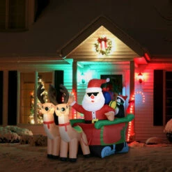 Outsunny 6' Inflatable Christmas Santa Claus And Penguin On Sleigh W/ Reindeer -Outsunny store 71492042 3