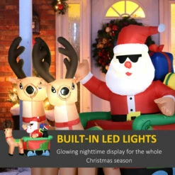 Outsunny 6' Inflatable Christmas Santa Claus And Penguin On Sleigh W/ Reindeer -Outsunny store 71492042 4