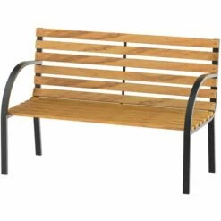 Outsunny 2 Seater Garden Bench Metal Wooden Slatted Seat Backrest Patio Chair