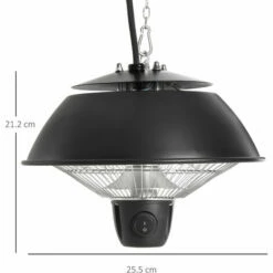 Outsunny 600W Electric Heater Ceiling Hanging Halogen Light W/ Hook Chain Black -Outsunny store 7186695 2