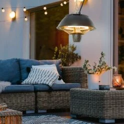 Outsunny 600W Electric Heater Ceiling Hanging Halogen Light W/ Hook Chain Black -Outsunny store 7186695 3