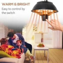 Outsunny 600W Electric Heater Ceiling Hanging Halogen Light W/ Hook Chain Black -Outsunny store 7186695 4
