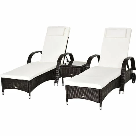 Outsunny 3 PCS Rattan Lounger Recliner Bed Garden Furniture Set w/ Side Table Outsunny 3 PCS Rattan Lounger Recliner Bed Garden Furniture Set W/ Side Table -Outsunny store 7505358 1