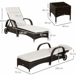 Outsunny 3 PCS Rattan Lounger Recliner Bed Garden Furniture Set W/ Side Table 3 Outsunny 3 PCS Rattan Lounger Recliner Bed Garden Furniture Set W/ Side Table -Outsunny store 7505358 2