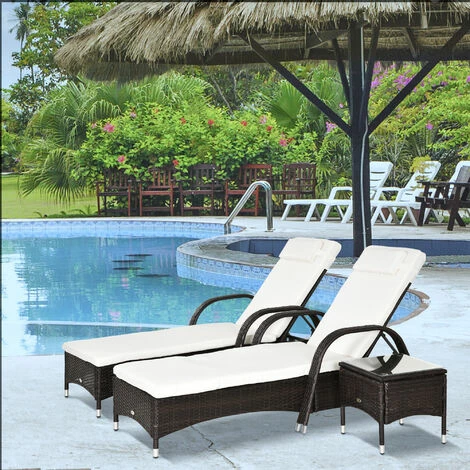 Outsunny 3 PCS Rattan Lounger Recliner Bed Garden Furniture Set w/ Side Table Outsunny 3 PCS Rattan Lounger Recliner Bed Garden Furniture Set W/ Side Table -Outsunny store 7505358 3