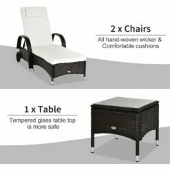 Outsunny 3 PCS Rattan Lounger Recliner Bed Garden Furniture Set W/ Side Table 5 Outsunny 3 PCS Rattan Lounger Recliner Bed Garden Furniture Set W/ Side Table -Outsunny store 7505358 4