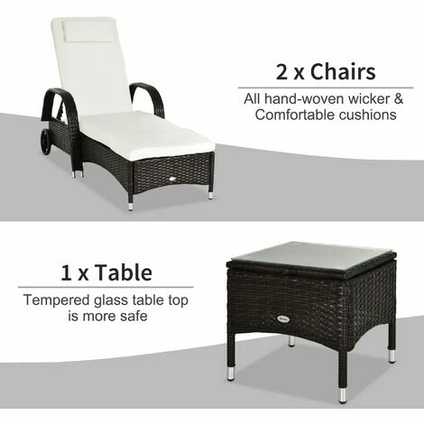 Outsunny 3 PCS Rattan Lounger Recliner Bed Garden Furniture Set w/ Side Table Outsunny 3 PCS Rattan Lounger Recliner Bed Garden Furniture Set W/ Side Table -Outsunny store 7505358 4