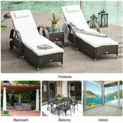 Outsunny 3 PCS Rattan Lounger Recliner Bed Garden Furniture Set W/ Side Table 6 Outsunny 3 PCS Rattan Lounger Recliner Bed Garden Furniture Set W/ Side Table -Outsunny store 7505358 5