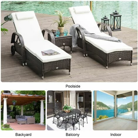 Outsunny 3 PCS Rattan Lounger Recliner Bed Garden Furniture Set w/ Side Table Outsunny 3 PCS Rattan Lounger Recliner Bed Garden Furniture Set W/ Side Table -Outsunny store 7505358 5