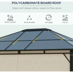 Outsunny 3.6x3(m) Hardtop Gazebo Garden Pavilion W/ Polycarbonate Roof, Brown -Outsunny store 7586160 4