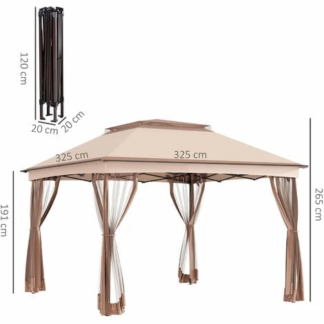 Outsunny Garden Folding Tent Heavy Duty Pop Up Gazebo Outdoor for Party Khaki Outsunny Garden Folding Tent Heavy Duty Pop Up Gazebo Outdoor For Party Khaki -Outsunny store 7586166 2