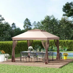 Outsunny Garden Folding Tent Heavy Duty Pop Up Gazebo Outdoor For Party Khaki 4 Outsunny Garden Folding Tent Heavy Duty Pop Up Gazebo Outdoor For Party Khaki -Outsunny store 7586166 3