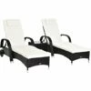 Outsunny 3 PCS Rattan Lounger Recliner Bed Garden Furniture Set W/ Side Table -Outsunny store 7792435 1