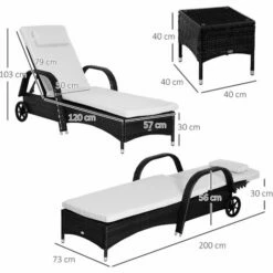 Outsunny 3 PCS Rattan Lounger Recliner Bed Garden Furniture Set W/ Side Table -Outsunny store 7792435 2