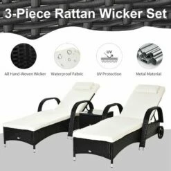 Outsunny 3 PCS Rattan Lounger Recliner Bed Garden Furniture Set W/ Side Table -Outsunny store 7792435 4