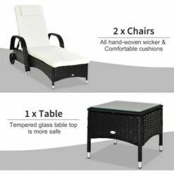 Outsunny 3 PCS Rattan Lounger Recliner Bed Garden Furniture Set W/ Side Table -Outsunny store 7792435 5