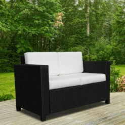 Outsunny Rattan Wicker 2-seat Sofa Loveseat Padded Garden Furniture Black -Outsunny store 7835317 3