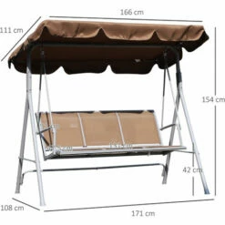 Outsunny Outdoor Mesh Swing Chair Garden Hammock Canopy Bench Lounger Seat Brown -Outsunny store 7839737 2