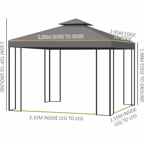 Outsunny 3 x 3(m) Garden Metal Gazebo Sun Shade Shelter Outdoor Party Tent Outsunny 3 X 3(m) Garden Metal Gazebo Sun Shade Shelter Outdoor Party Tent -Outsunny store 7839747 2