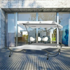 Outsunny Garden Double Hammock Sun Lounger Day Bed Canopy 2 Pillows W/ Stand New -Outsunny store 7839770 3