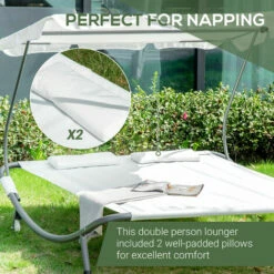 Outsunny Garden Double Hammock Sun Lounger Day Bed Canopy 2 Pillows W/ Stand New -Outsunny store 7839770 5