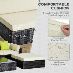 Outsunny 6 Pieces Rattan Furniture Set Conservatory Sofa Deluxe Wicker Garden -Outsunny store 7842288 5