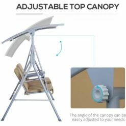 Outsunny 2 Person Covered Patio Swing With Pivot Table & Storage Console Beige -Outsunny store 7842296 4