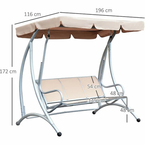 Outsunny 3 Seat Metal Fabric Backyard Balcony Patio Swing Chair with Canopy Top Outsunny 3 Seat Metal Fabric Backyard Balcony Patio Swing Chair With Canopy Top -Outsunny store 7842298 2