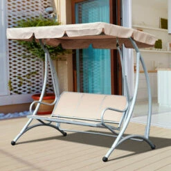 Outsunny 3 Seat Metal Fabric Backyard Balcony Patio Swing Chair With Canopy Top 4 Outsunny 3 Seat Metal Fabric Backyard Balcony Patio Swing Chair With Canopy Top -Outsunny store 7842298 3