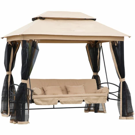 Outsunny 3 Seater Swing Chair Hammock Gazebo Patio Bench Outdoor Beige Outsunny 3 Seater Swing Chair Hammock Gazebo Patio Bench Outdoor Beige -Outsunny store 7842301 1